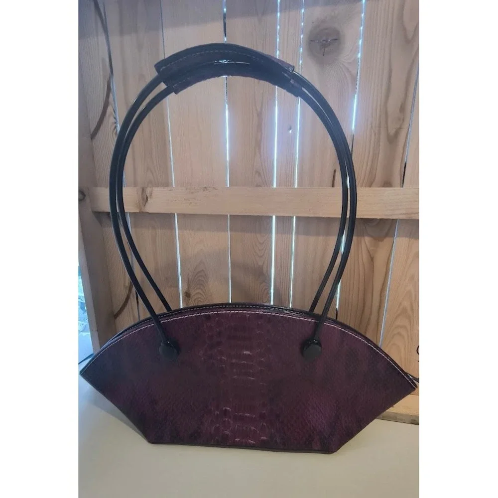 Unique Retro Burgundy Snakeskin Style Fan Shape Handbag‎ Women's - Picture 3 of 11